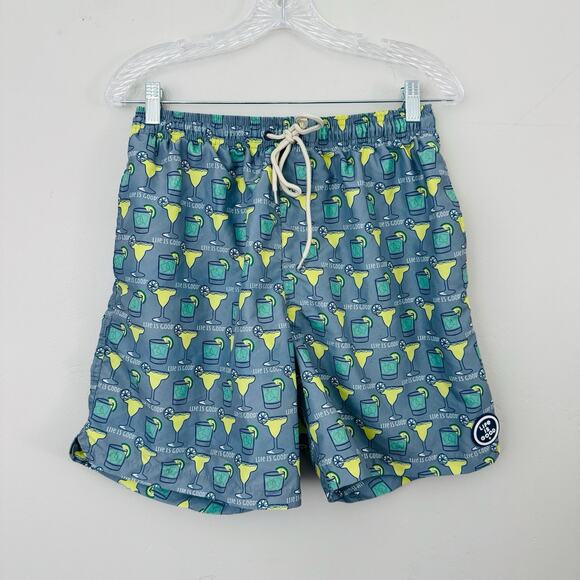Life Is Good Blue Drink Print Swim Trunks Men’s Size M - Picture 1 of 7